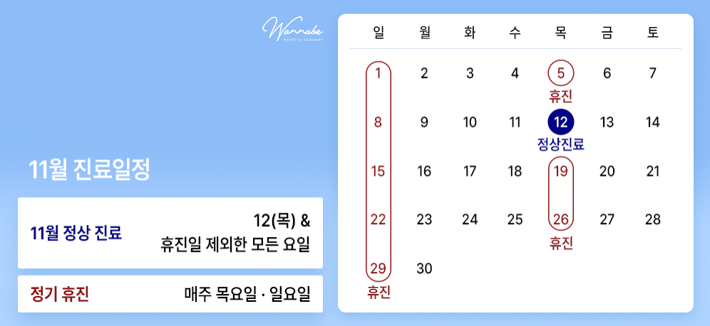 2026년 워너비성형외과 11월 진료안내